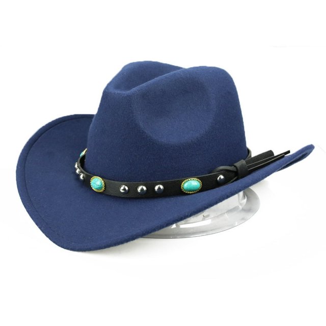 Jazz Cap Wide Brim Cowboy Style Rivet Roll Up Solid Color Fedora Hat Dress Up Accessory Hat