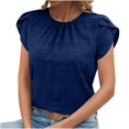 thumbnail image 1 of Tnhcen Blouses en Mousseline Unies à Col Rond pour Femmes / Chemises à Manches Pétales à Manches Courtes P-2TG / Hauts Élégants, 1 of 9