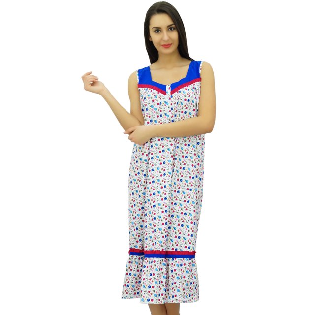 Bimba Robe de Nuit Mi-Mollet en Coton Sans Manches pour Allaitement