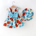 thumbnail image 2 of MIASHUI Ensemble de Robe d'Été pour Filles avec Nœud Floral et Chapeau de Paille Assorti pour Bleu, 2-3 Ans, 2 of 6