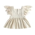 thumbnail image 1 of Toddler Kids Girls Princess Dress Solid Color Lace Fly Sleeve Dress, 1 of 8