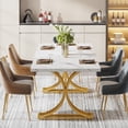 thumbnail image 2 of Fnova 63" Modern Dining Table, Rectangular White Faux Marble Top Kitchen Table, Stylish Metal Trestle Legs, Seats 4 to 6 for Dining Room & Kitchen, Living Room, 2 of 12