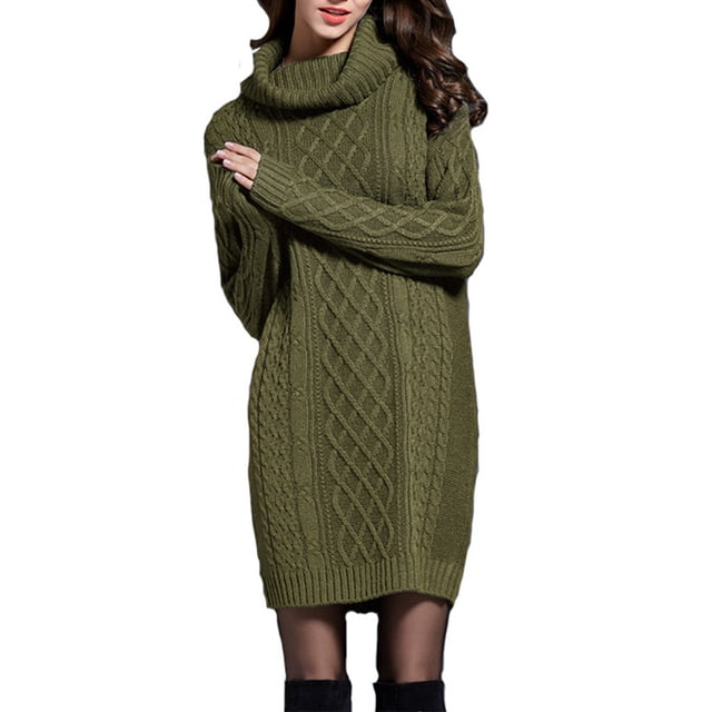 Robe Chandail Décontractée en Tricot à Col Montant Uni pour Femmes