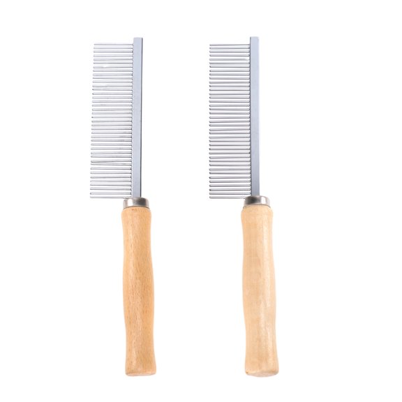 KAKOWELY 2pcs Pet Wood Handle Comb Pet Cleaning Comb Stainless Steel Pin Comb for Dog Puppy,7.87"X1.18"X0.79"