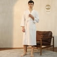 thumbnail image 2 of HNMKIU Plus Size Pajamas Unisex Pocket Breathable Knee Length Bathrobe Splicing Soft Sleepwear SPA Robe, 2 of 4