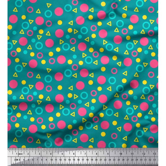 Soimoi Rayon Fabric Circle,Dot & Triangle Geometric Print Fabric by The Yard 42 Inch Wide