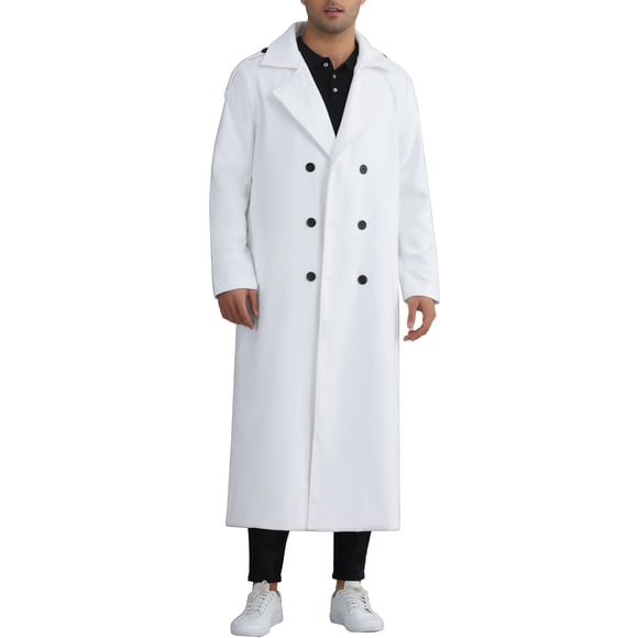 INSPIRE CHIC Men's Winter Pea Coat Notch Lapel Double Breasted Solid Color Overcoat S White