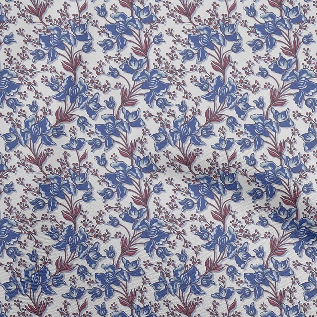 oneOone Cotton Cambric Medium Blue Fabric Florals Sewing Craft Projects Fabric Prints By Yard 56 Inch Wide