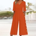 thumbnail image 2 of Yuyuzo Womens Wide Leg Jumpsuits Short Sleeve V Neck Casual Loose Comfy Button Split Rompers with Pockets, 2 of 6