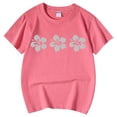 thumbnail image 5 of WEIYLL T-Shirts pour Filles à Imprimé Floral, Col Rond, Manches Courtes, Décontractés, Doux, Coupe Ajustée, Hauts pour Enfant de 5-6 Ans, 5 of 5