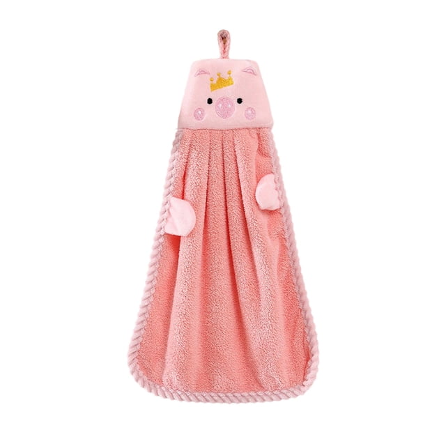 Ohufall Household Hanging Hand Towels Corals Fleece Solid Color Children's Hand Towels Cute Piglet Style Small Hand Towels For Bathroom Soft Hand Towels