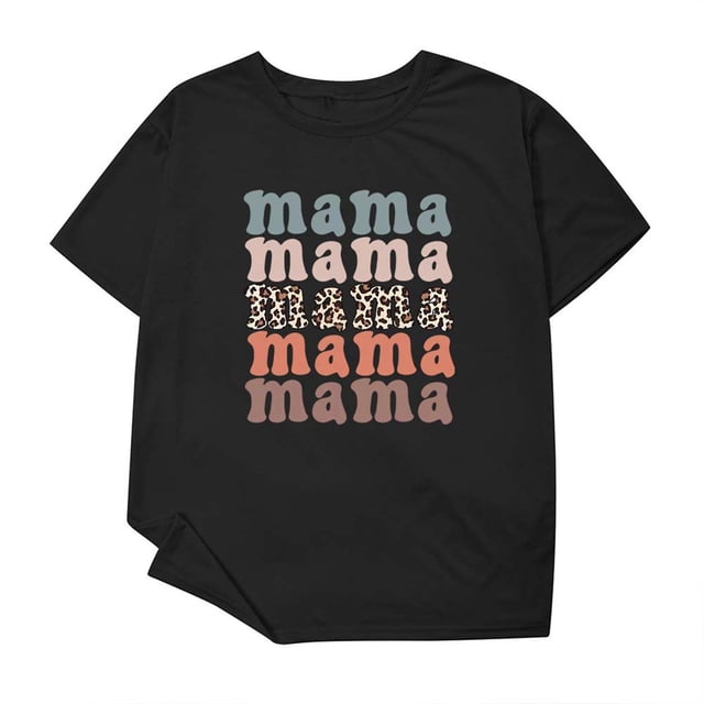 Lolmot T-Shirt à Col Rond Unisexe Décontracté et Tendance avec Imprimé, Manches Courtes, Noir, Présentant un Imprimé « MAMA » Audacieux en Diverses Couleurs et Motifs, Y Compris un Imprimé Léopard. Fabriqué en Mélange Coton-Polyester, Ce T-Shirt à Manches Courtes Est Conçu pour un Usage Décontracté et Quotidien. Offert en Tailles M à TTTG.
