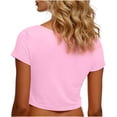 thumbnail image 5 of VSSSJ Hauts Courts pour Femmes Manches Courtes Col Rond Extensible Chandail Décontracté Ajusté Uni Confortable Été Basique T-Shirts Courts Rose Taille Unique, 5 of 5