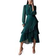 Holiday Saving! HVOBTTY Women's Long Sleeve Party Dress, Ladies' Color V-neck Long-sleeved Dress Formal Dress Mid-length Dress Green, XL