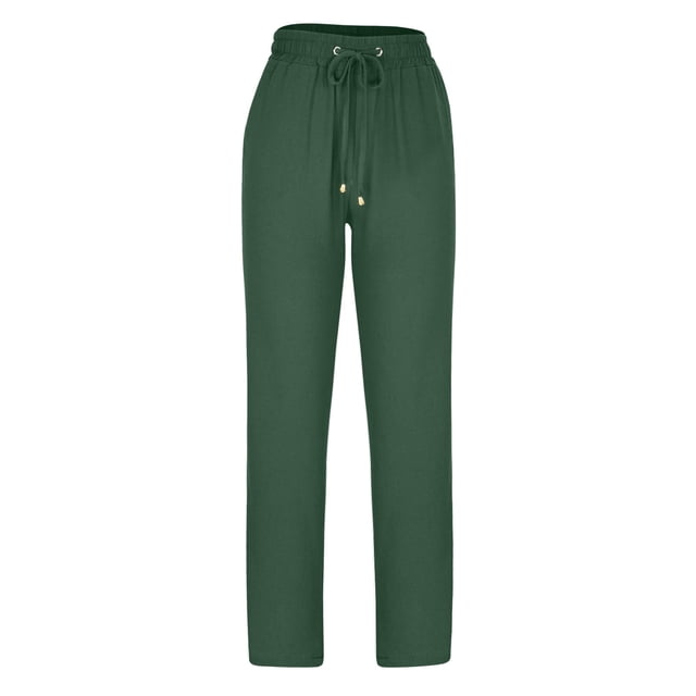 Birdeem Pantalon Grand Décontracté en Coton Lin Pur à Cordon pour Femmes