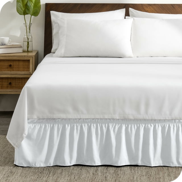 Bare Home Adjustable Wrap Around Bed Skirt - 15 Inch Drop - Easy Fit - Ruffle Pleats - California King, White