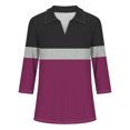 thumbnail image 5 of Hot6sl Économies d'Été Liquidation Blouse & Chemise à Manches Courtes Col Rabattu, T-shirt Assorti pour Femmes Col en V Col Rabattu Manches 3/4, Haut en polyester pour Femmes/Violet, P, 5 of 5