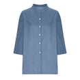 thumbnail image 4 of Penkiiy Women's 3/4 Sleeve Collared Shirt Button Down Denim Blouse Tops S Blue, 4 of 6
