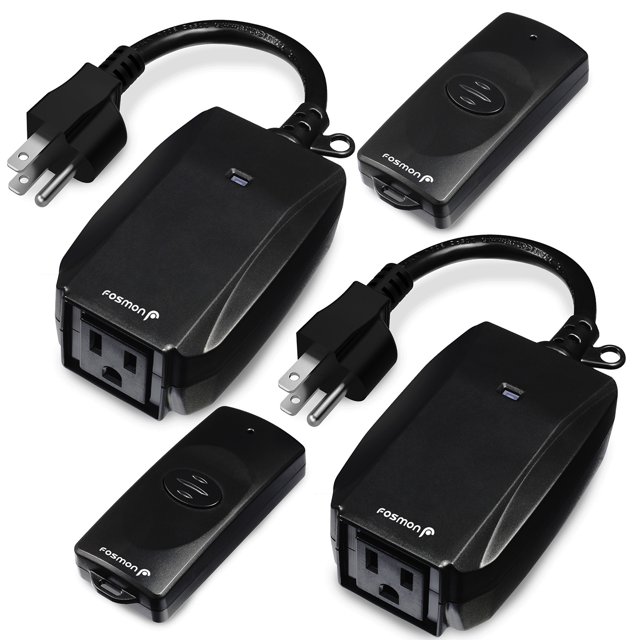Prise de Télécommande Sans Fil, Fosmon Interrupteur de Prise Électrique d'Extérieur Résistant aux Intempéries Robuste, Prise à 3 Broches (Pile Incluse) (2, Lot de 2)