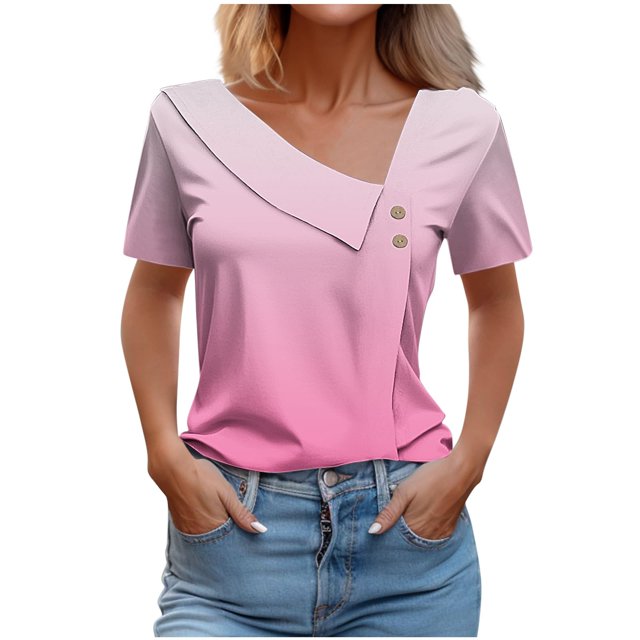 Blouses pour Femmes Col en V Décontracté Manches Courtes Printemps et Été Haut