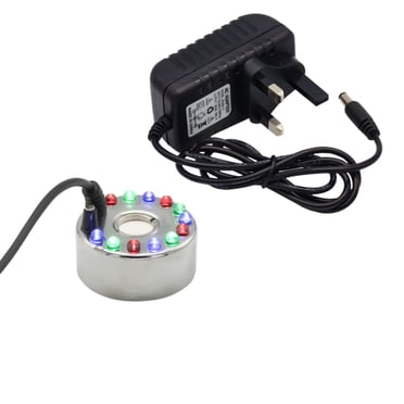 Ultrasonic Mist Maker Fogger with 12 LED Lights Portable Water Fountain Humidifier for Aquarium Tea Table Garden Pond, Energy Saving Air Moisturizer