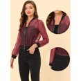 thumbnail image 2 of INSPIRE CHIC Women's Zip Up See Through Long Sleeve Bomber Jacket Red S, 2 of 4
