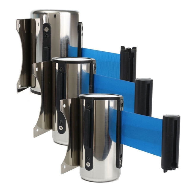 tredstone Stanchion Queue Barrier Wall Mount Crowd Control Retractable Ribbon 3m Blue