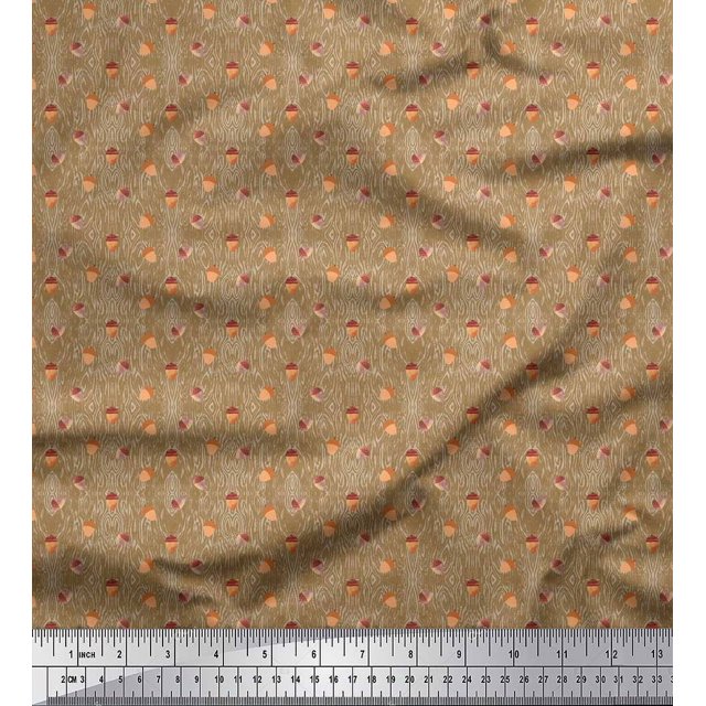 Soimoi Brown Heavy Satin Fabric Oaknut Fruits Print Fabric by Yard 54 Inch Wide