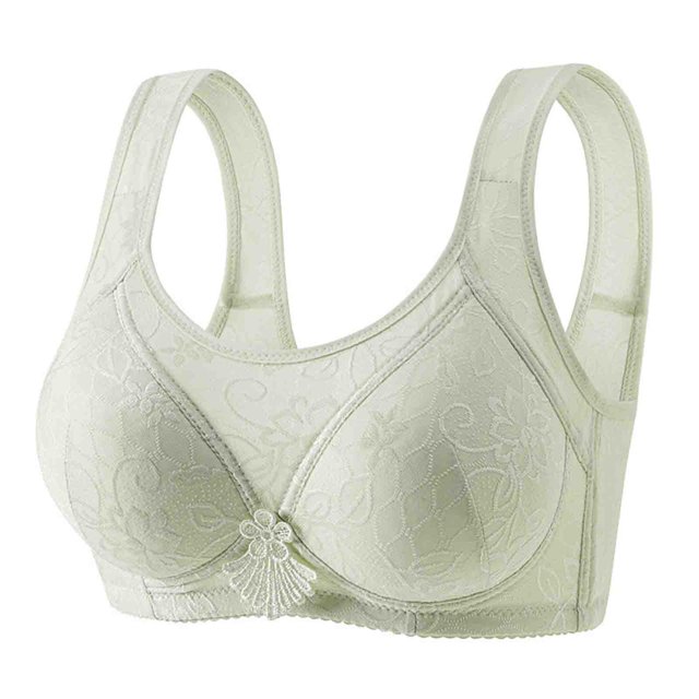 Virmaxy Womens Wireless Bra Lace Plus Size Gathering Underwear Everyday Bra Color Comfortable Hollow Out Perspective Bra Underwear No Rims Green-3 40/90
