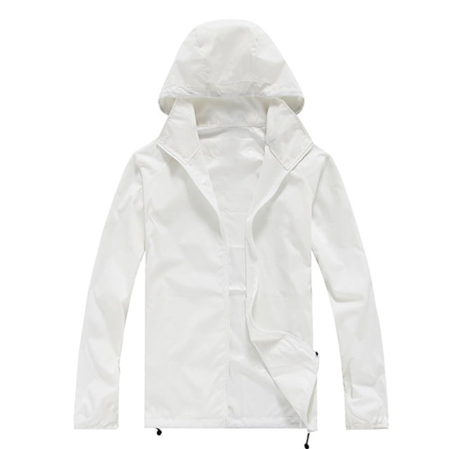 Fall Winter Jackets Coats Cardigan for Women, Solid Rain Jacket Outdoor Plus Size Hooded Windproof Loose Coat Water Proof Raglan Cuff Storage Bag White