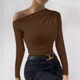 thumbnail image 4 of Plebaso Women's One Shoulder Tops Short/Long Sleeve Slim Shirts Ruched Going out Tees Shirts for Women, 4 of 5