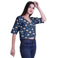 thumbnail image 4 of Moomaya Haut en Coton Imprimé pour Femmes, Crop Top à Col en V, Manches au Coude, Blouse d'Été, T-shirt, 4 of 6