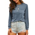 thumbnail image 4 of LUXUR T-shirt Femme Col Rond Tee-Shirt Couleur Unie Pull Décontracté Manches Longues Bleu S, 4 of 5