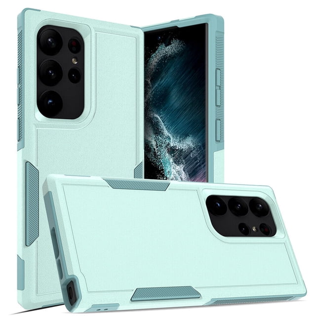 Samsung Galaxy S24 Ultra Étui Rigide par Phonesmart, Comprenant Deux Couches de Matériau Antichoc avec un Dos en PC Solide et un Pare-Chocs en TPU Souple. l'Étui Comprend une Étui Intérieure Géométrique Souple pour une Meilleure absorption des Chocs, Quatre Coins Coussinés Anti-Chute, et des Bords Surélevés pour Protéger l'Écran et l'Objectif de l'Appareil Photo. des Découpes Précises et des Boutons Tactiles Assurent un Accès et une Utilisabilité Faciles. Présenté en Couleur Sarcelle Pâle.