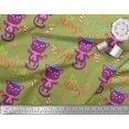 thumbnail image 2 of Soimoi Green Silk Fabric Text & Cat Kids Printed Fabric 1 Yard 42 Inch Wide, 2 of 3