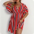 thumbnail image 1 of EGNMCR Robes de Fête pour Femmes Femmes Grande Taille Été Décontracté Manches Courtes Col en V Manches Imprimées Robes Robe Ample, 1 of 6