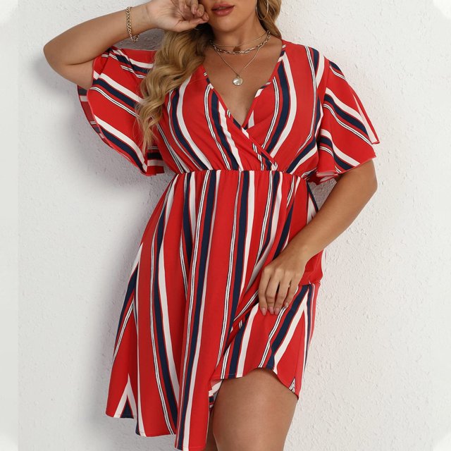 EGNMCR Robes de Fête pour Femmes Femmes Grande Taille Été Décontracté Manches Courtes Col en V Manches Imprimées Robes Robe Ample