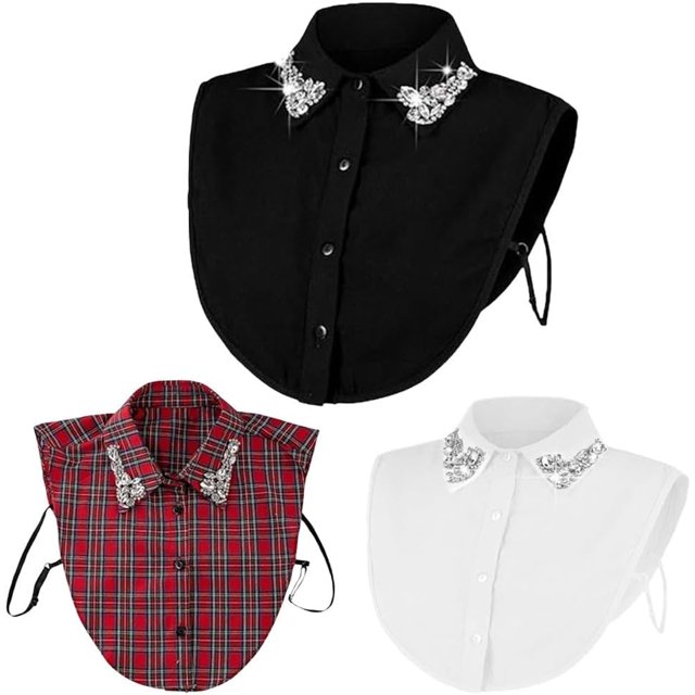 Collier Détachable en Strass à Carreaux de Noël Rouge, Faux Col pour Femmes, Demi-Chemise