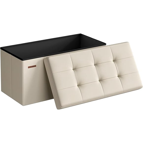 SONGMICS Storage Ottoman Bench, 15 x 30 x 15 Inches, Ottoman with Storage, End of Bed Bench, for Living Room, Bedroom, Cream White