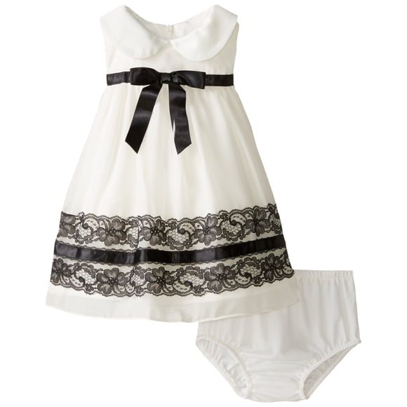 Bonnie Baby Baby Girls' Chiffon Empire Lace Band Ivory 12 Months