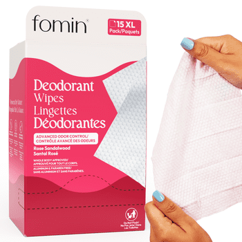 Fomin Travel Deodorant Wipes - Rose Sandalwood - pH Balanced, Hypoallergenic Whole Body Deodorant Wipes For Women and Men for Advanced Odor Control