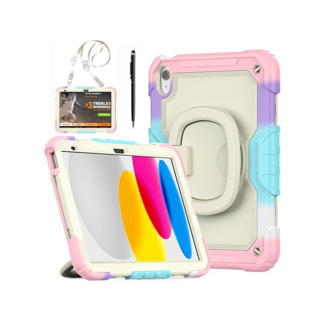 Case for iPad (A16) 11th Generation 11 Inch 2025, iPad 10th Generation 10.9 inch 2022, Shockproof Protective Cover with Screen Protector, Rotating Stand, Hand/Shoulder Strap, Stylus Pen