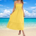 thumbnail image 2 of Penkiiy Robe Longue Maxi d'Été pour Femme, Sans Bretelles, Smockée, Coupe Évasée, Mode Bohème, Plage, Fête, avec Poches, TG, Jaune, 2 of 7