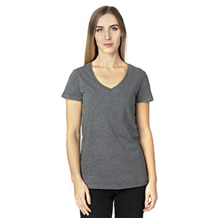 T-Shirt à Manches Courtes Col en V pour Femmes - Charbon Chiné - m
