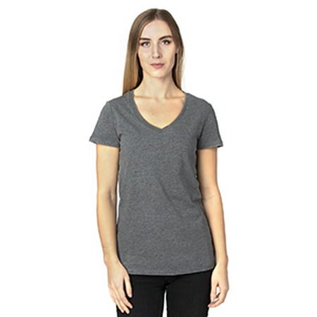 T-Shirt à Manches Courtes Col en V pour Femmes - Charbon Chiné - S