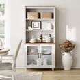thumbnail image 3 of WAMPAT 5-Tier Bookshelf, 72" Tall Bookcase with Glass Doors, Farmhouse Display Shelf, Adjustable Shelves, Storage Cabinet, Wood Bookshelves for Living Room, Kitchen, Library, White&Oak, 3 of 7