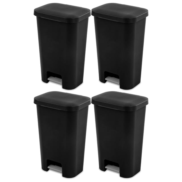 Sterilite 11.9 Gal Rectangle Step On Trash Kitchen Wastebasket (4 Pack)