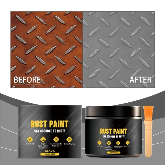 Black Rust Paint, 2 Pack Metal Refurbishment Coating with Brushes, Stop and Seal Rust on Steel, Iron, Railings, Fences and Outdoor Tools, for Porch Yard Patio Lawn Garden Outdoor