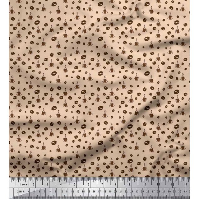 Soimoi Rayon Fabric Coffee Beans & Coffee Beverages Print Sewing Fabric Yard 56 Inch Wide