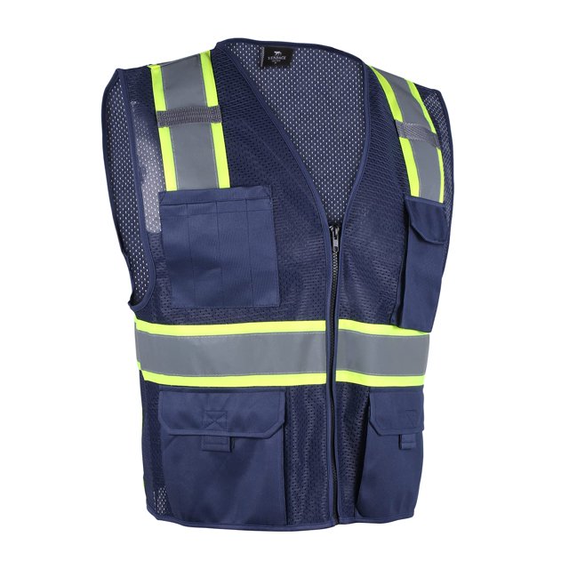 VENDACE Hi Vis Safety Reflective Mesh Vest for Men ANSI Class 2 High Visibility Vest with 8 Pockets and Zipper(Blue,XS)
